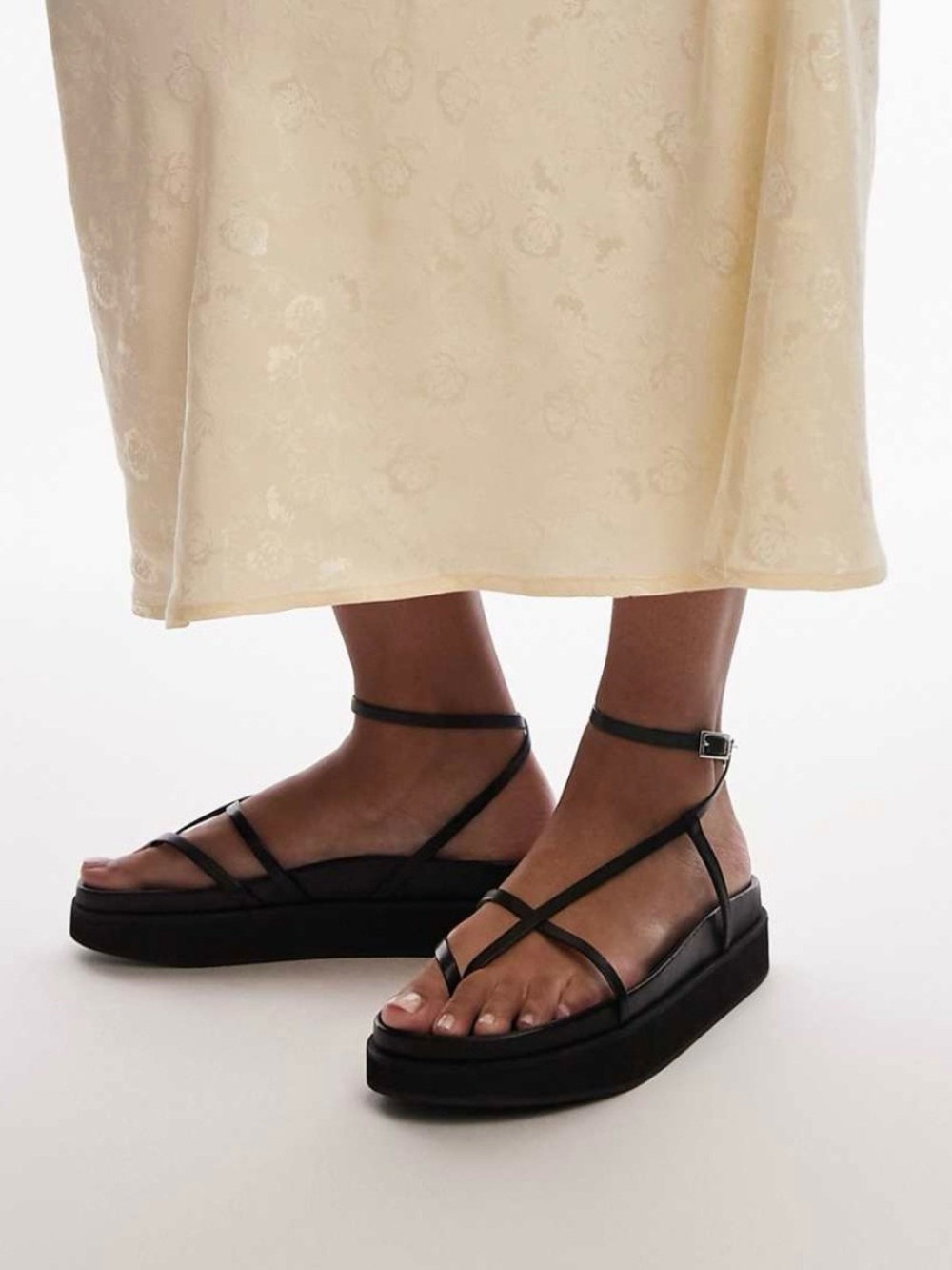 Topshop Julia platform leather minimal strappy sandals in black